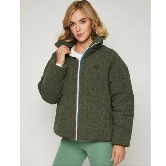 Reversible Polar Quilted Sherpa Jacket Navy Cornflower - Picture 15 of 15